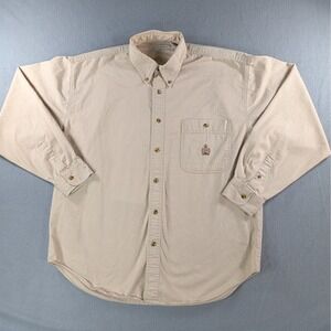Bugle Boy Company Mens Vintage Crest Logo Button‎ Down Shirt Large Tan Solid
